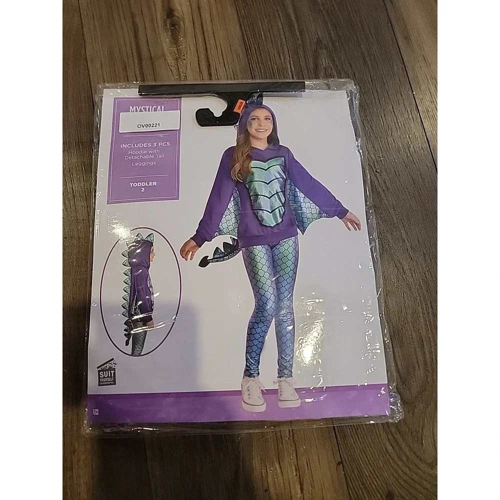 Toddler Dragon Purple turquoise Scales Spikes Wings Tail Hoodie Costume Size 2T